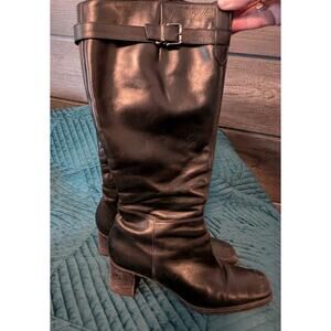 Via Spiga Women's Black Leather Tall Boots Zips Decorative Buckle Size 9 M